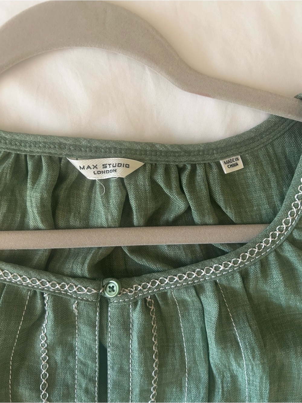 Max Studio London Sage Green Sleeveless Tiered Midi Dress Embroidered Trim - Picture 5 of 7